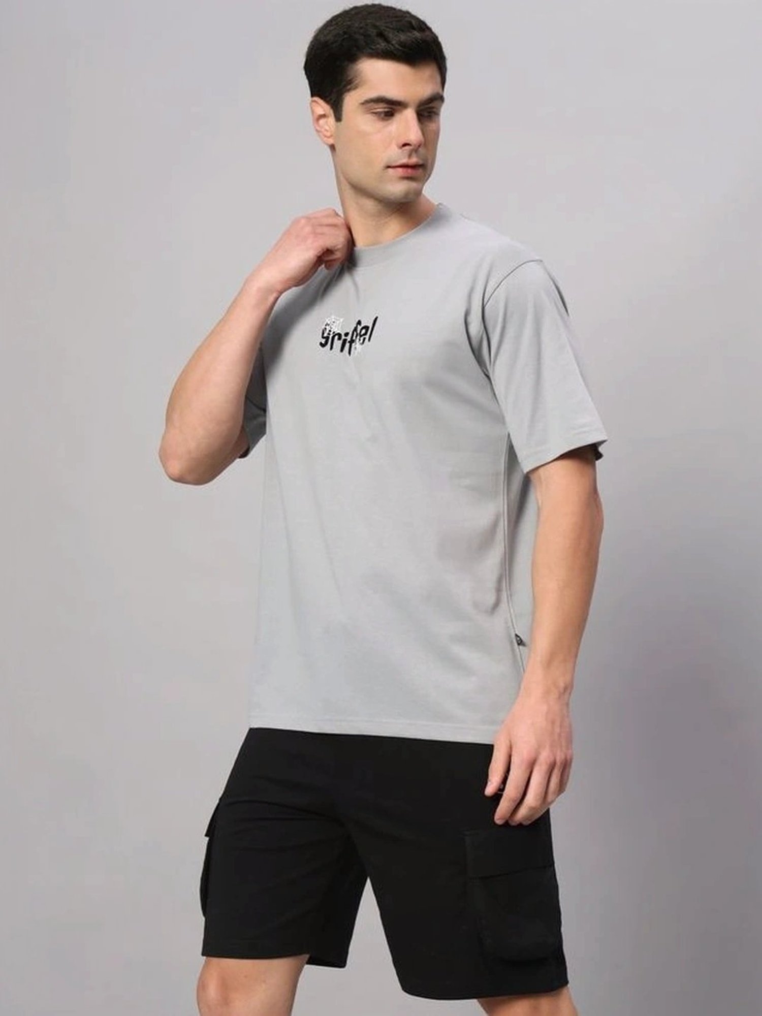 Griffel Grey Cotton Loose Fit Printed Co-Ord Set