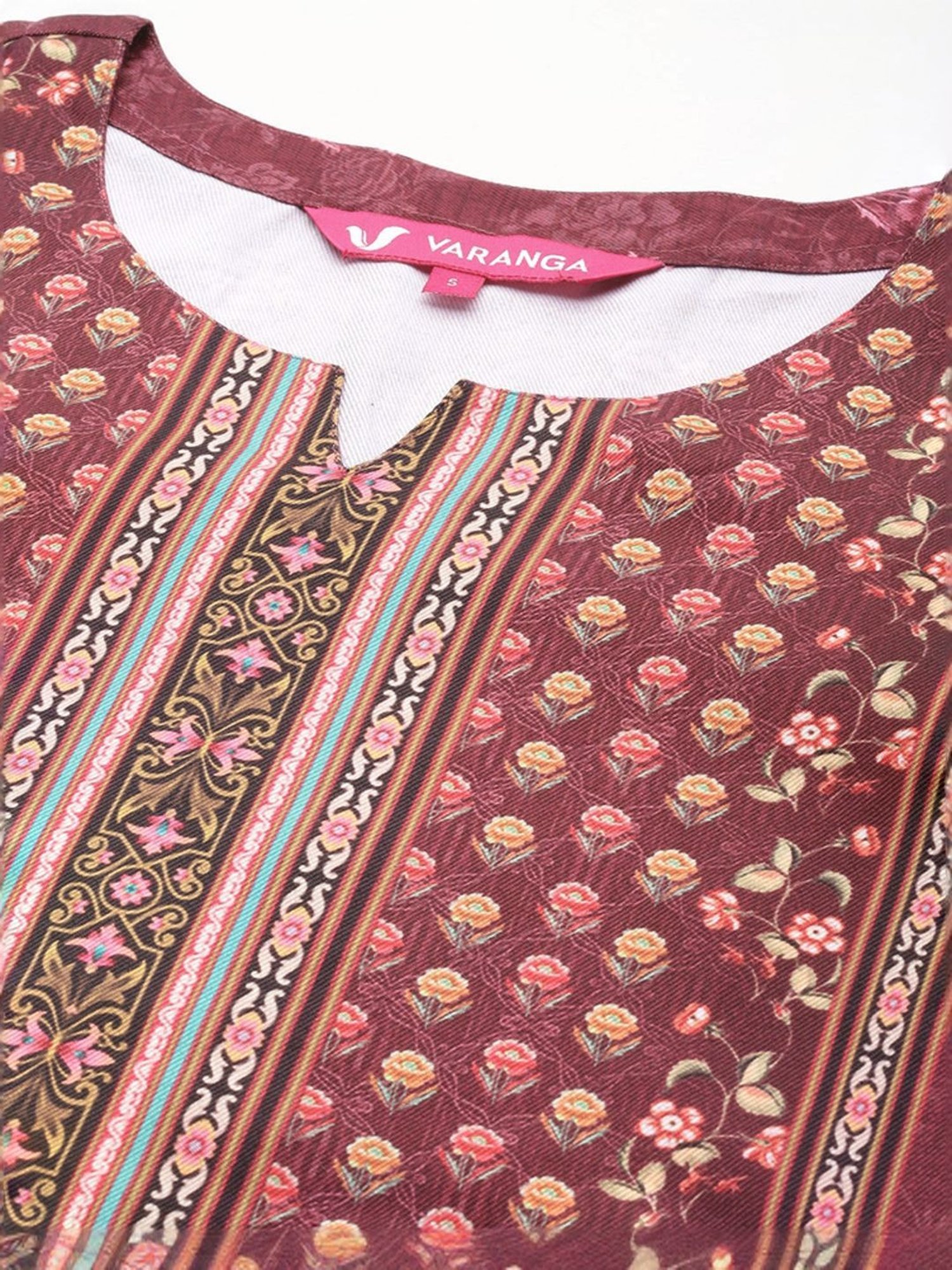 Varanga Maroon Floral Print Kurta Pant Set With Dupatta