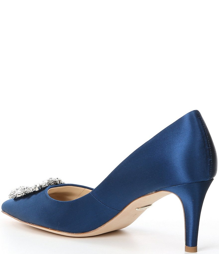 Badgley Mischka Carrie Satin Brooch Embellished Pumps