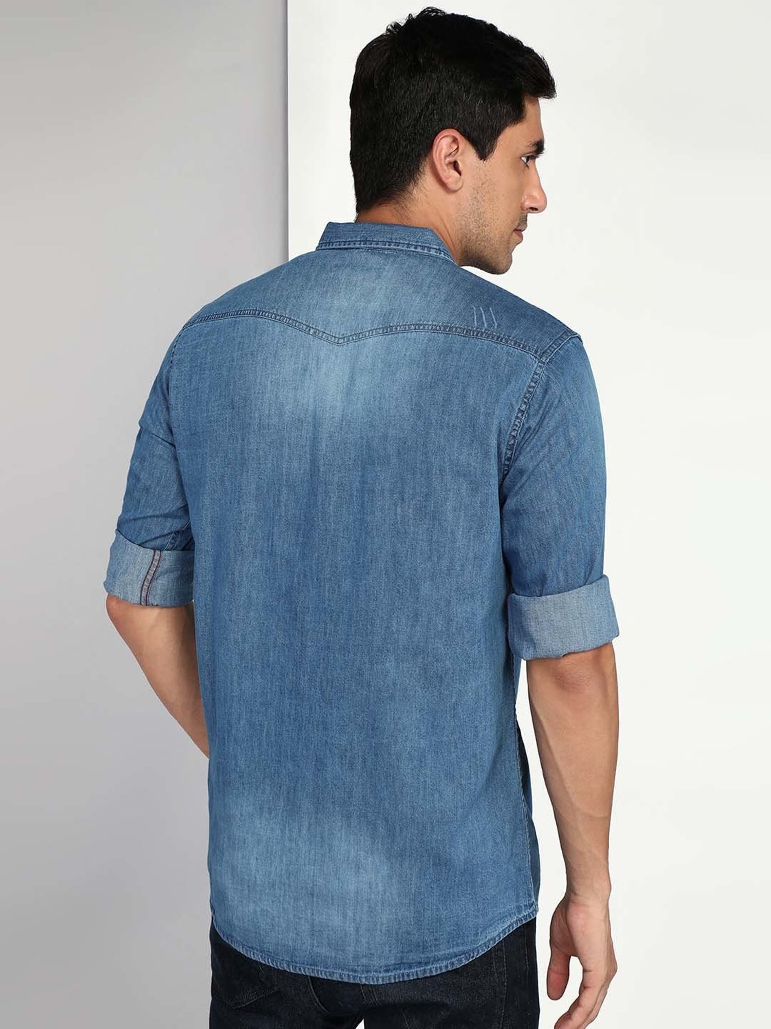 Kuons Avenue Blue Slim Fit Denim Shirt