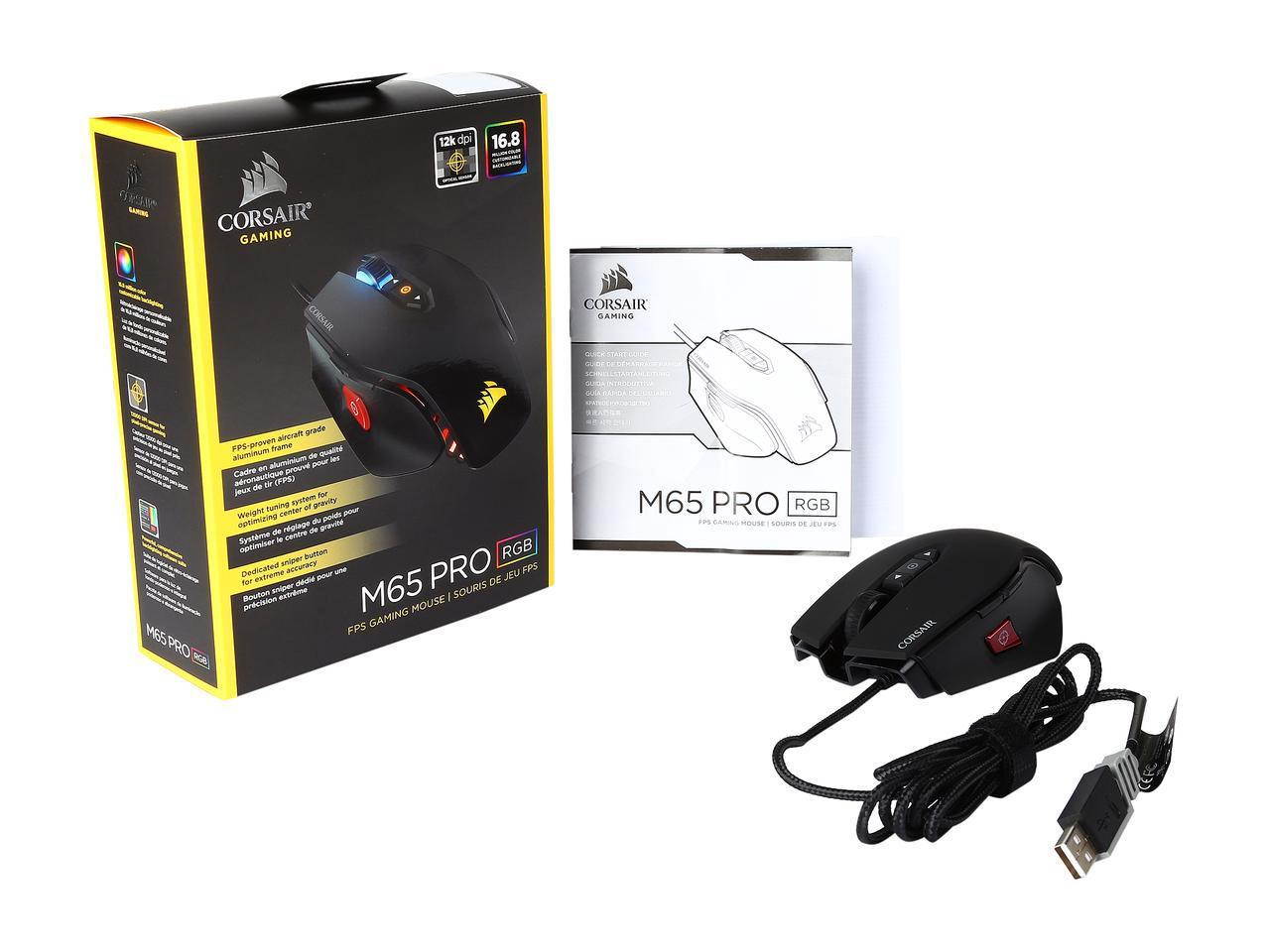 New : Gaming mouse, CORSAIR M65 Pro RGB - FPS Gaming Mouse - 12,000 DPI Optical Sensor - Adjustable DPI Sniper Button - Tunable Weights -On-the-fly DPI switching,  Black
