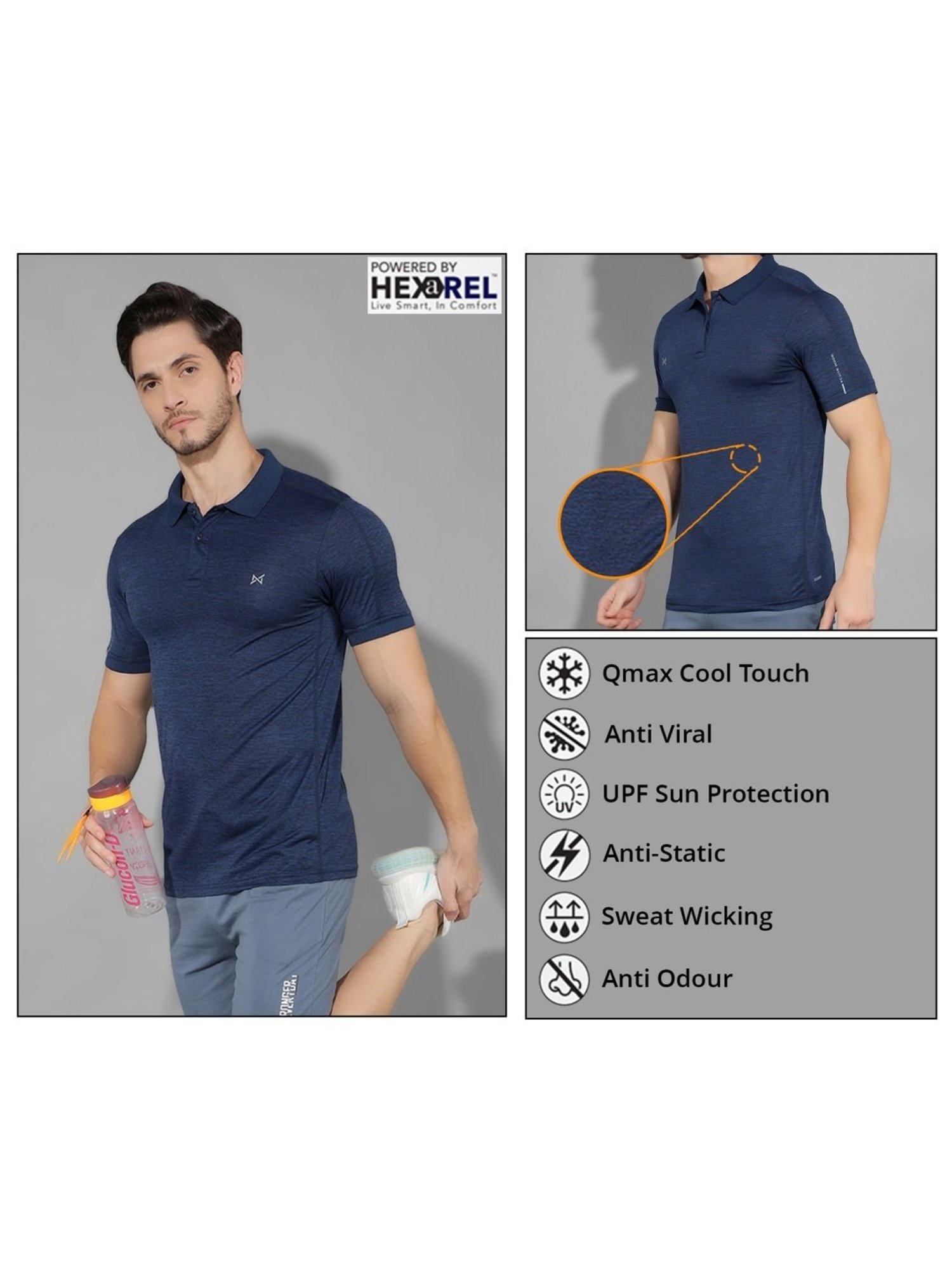 Force NXT Indigo Regular Fit Self Pattern Sports Polo