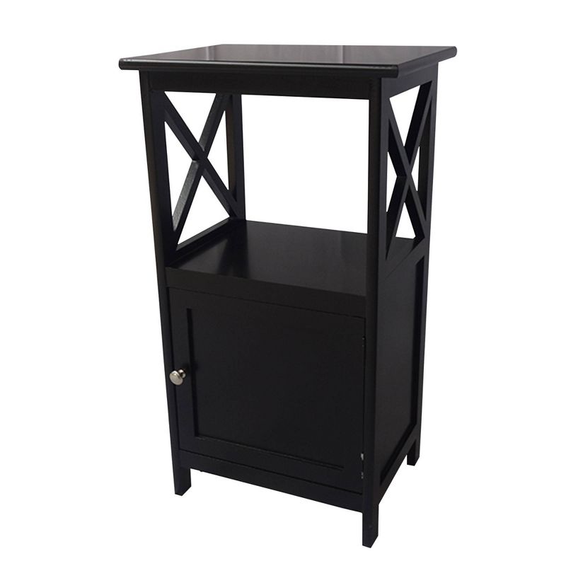28.74" Single Door Wooden Storage Cabinet with Open Shelf and X Side Panels Black - The Urban Port