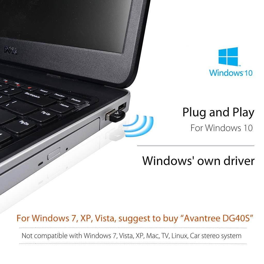 Avantree DG40SA Plug & Play Bluetooth 4.0 USB Dongle Adapter for Native Windows 10, PC & Computer (NOT for Upgraded System), Wireless Laptop Stick for Music, Skype Call, Keyboard, Mouse
