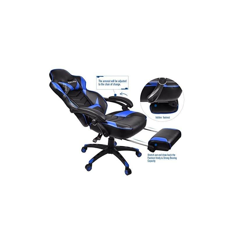 Chair Racing Style Reclining Adjustable Swivel Office Chair with Foot Rest, Lumbar Pillow, Headrest(Blue)