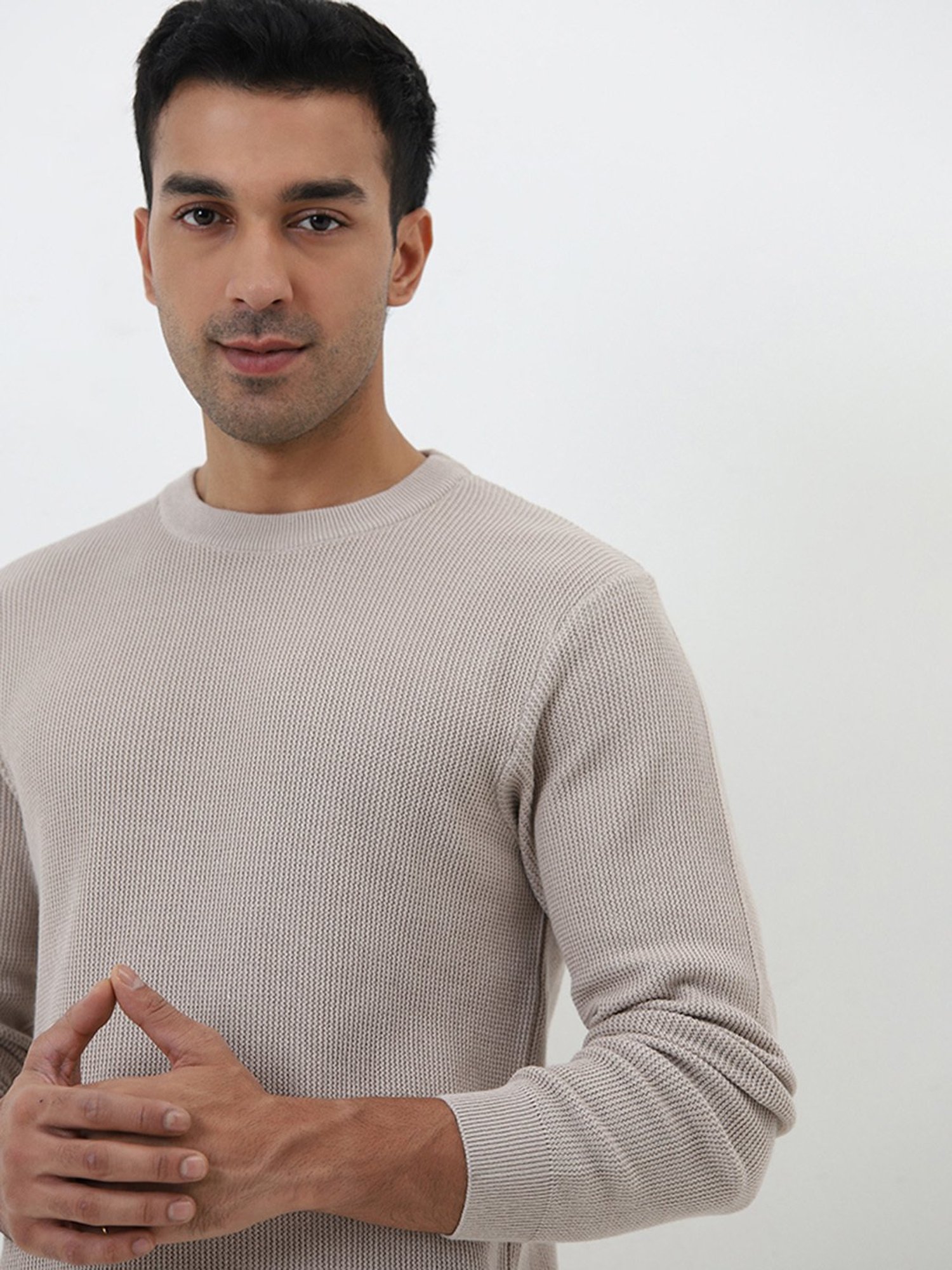 WES Casuals by Westside Grey Textured Slim-Fit Sweater