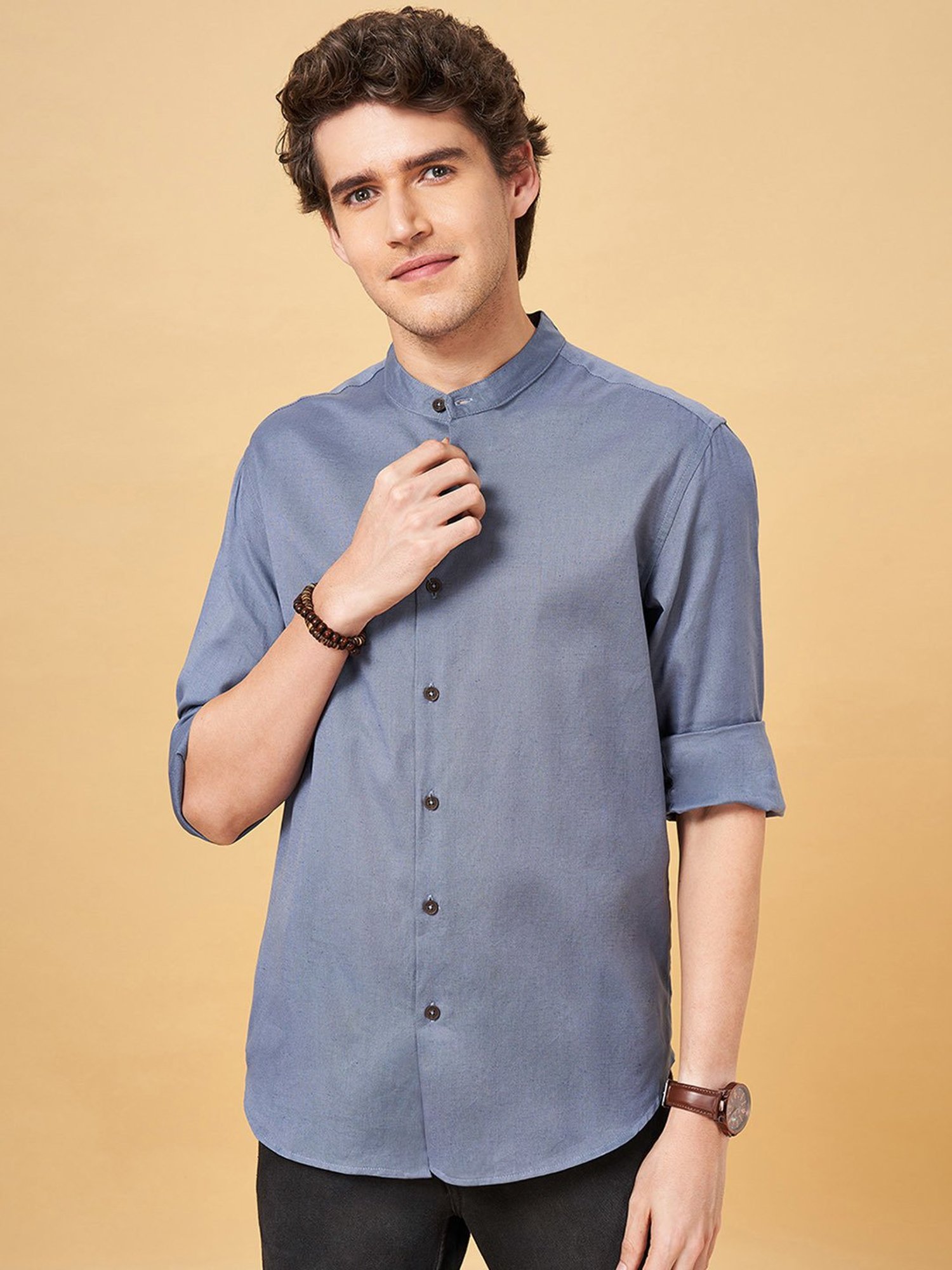 Indus Route by Pantaloons China Blue Regular Fit Shirt