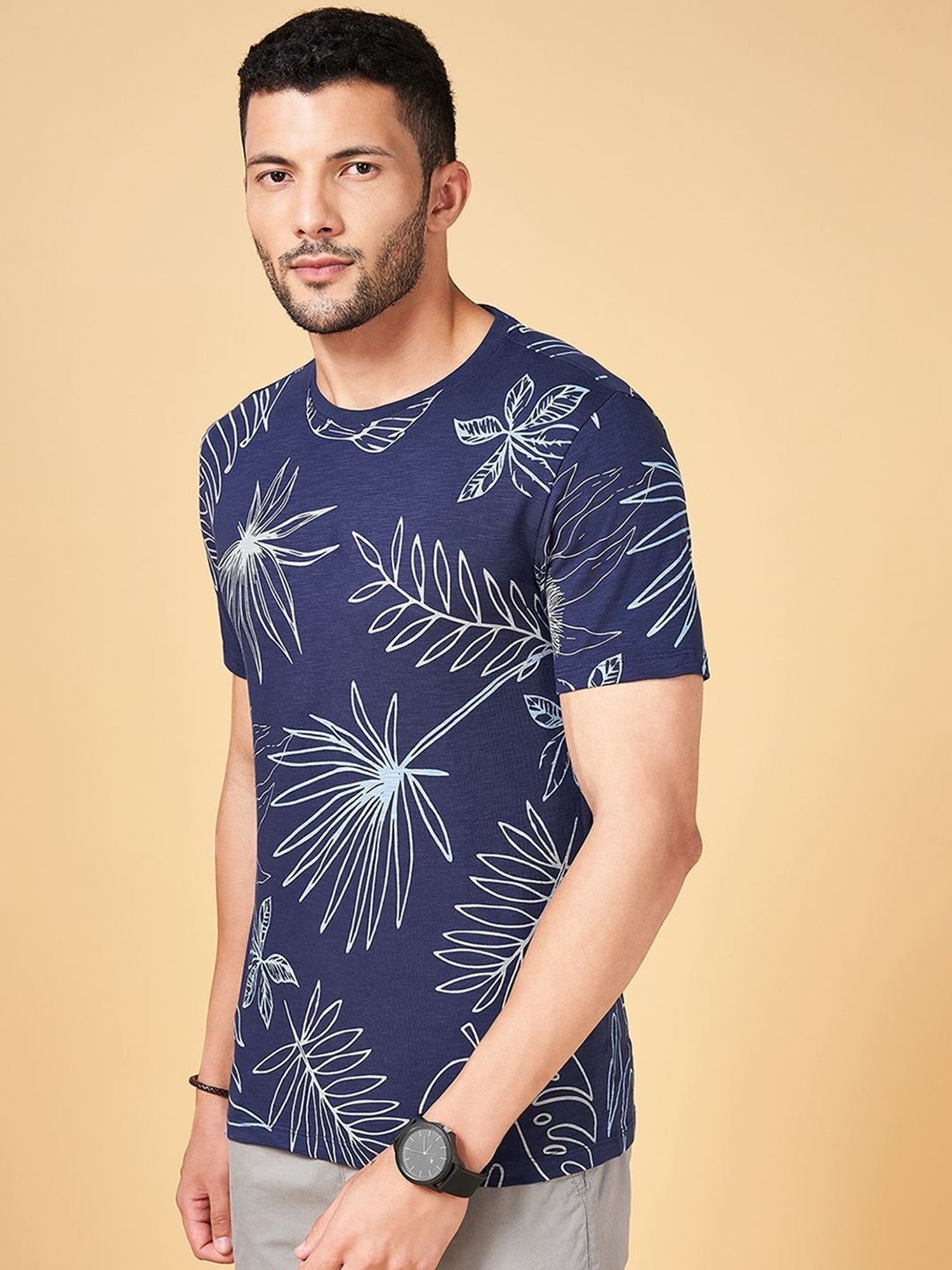 Urban Ranger by Pantaloons Navy Cotton Slim Fit Printed T-Shirt