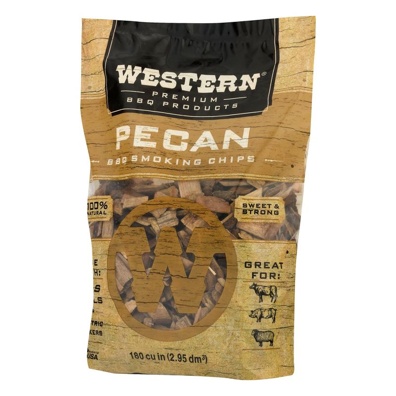 Western BBQ 78076 180 cu in. Premium Pecan Wood BBQ Charcoal Propane Grill/Smoker Cooking Chips (2 Pack)