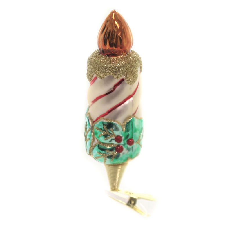 Golden Bell Collection 4.5" Candle W/Holly Clip-On Ornament Christmas  -  Tree Ornaments