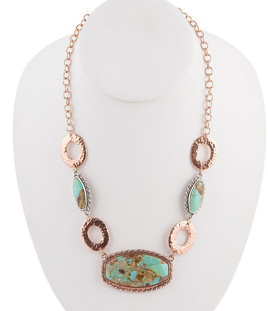 Barse Sterling Silver, Copper, and Genuine Turquoise Statement Necklace
