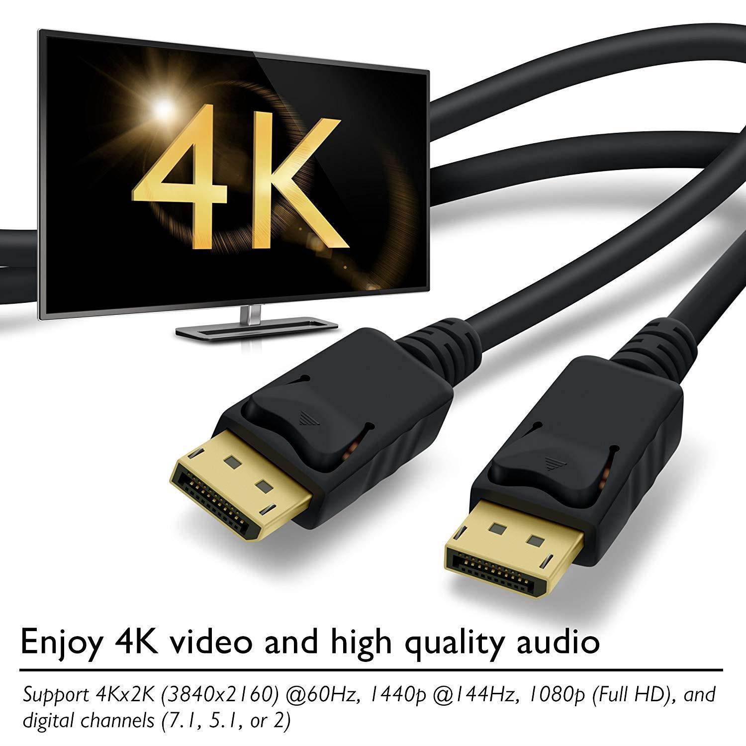 GearIT Gold Plated DisplayPort to DisplayPort Cable 10 Feet - 4K Resolution Ready (DP to DP Cable) Black