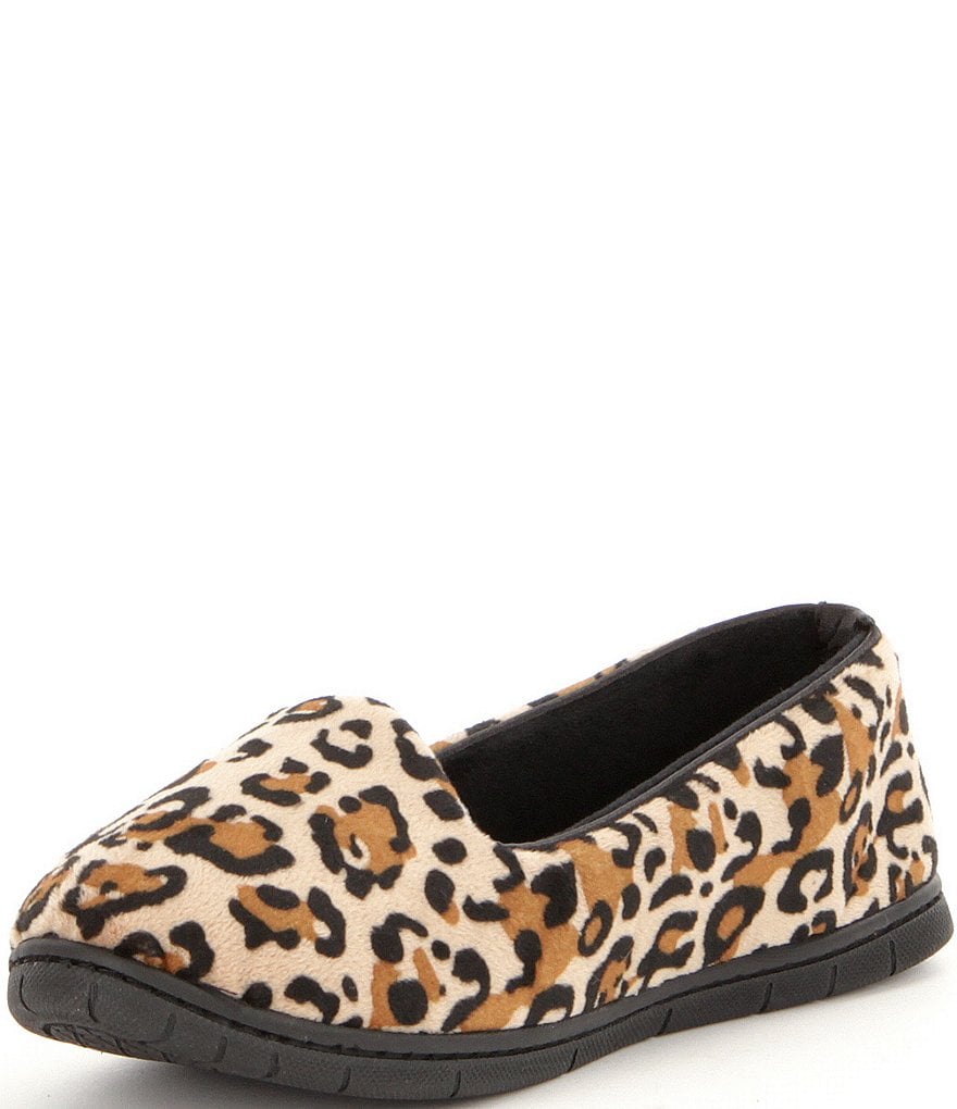 Cabernet Leopard-Print Microfiber Velour Moccasin Slippers
