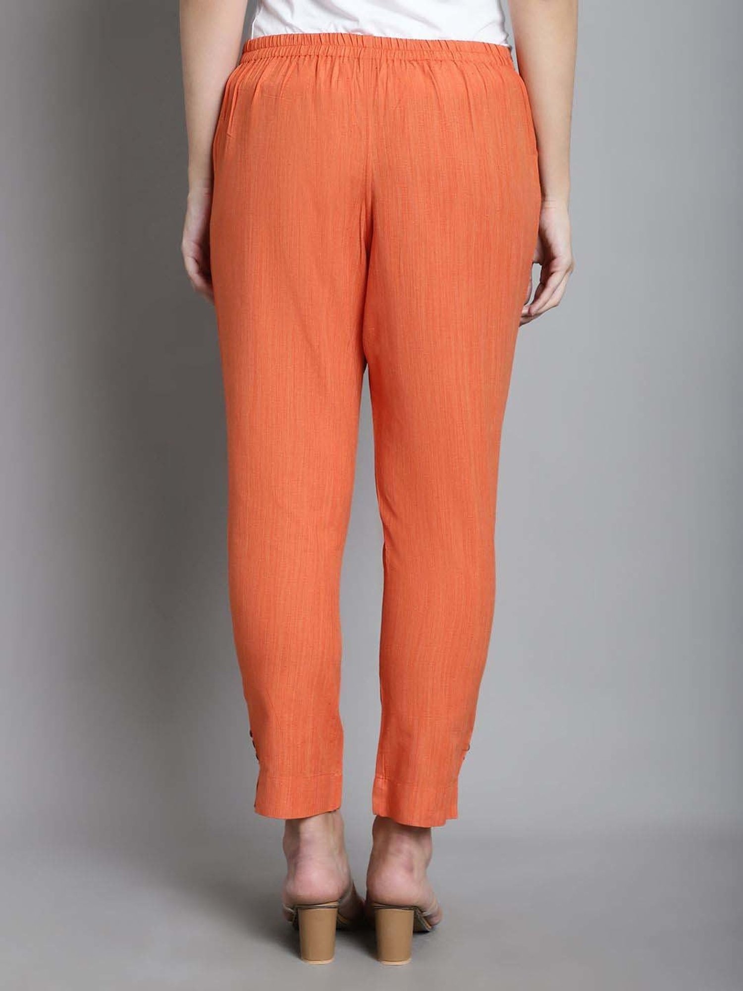 Moms Maternity Orange Cotton Mid Rise Maternity Trousers