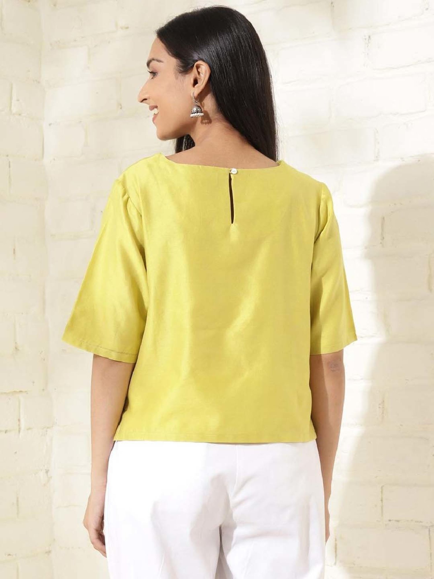 Fabindia Green Embroidered Top