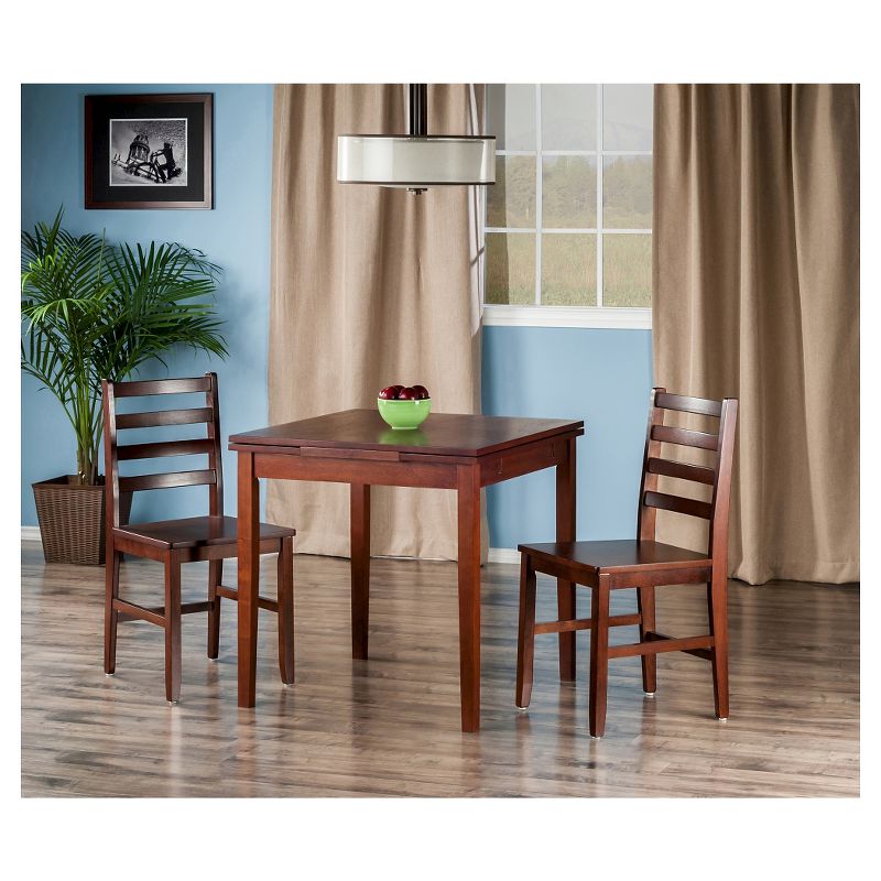 3pc Pulman Extendable Dining Table Sets with Ladder Back Chairs Wood/Walnut - Winsome
