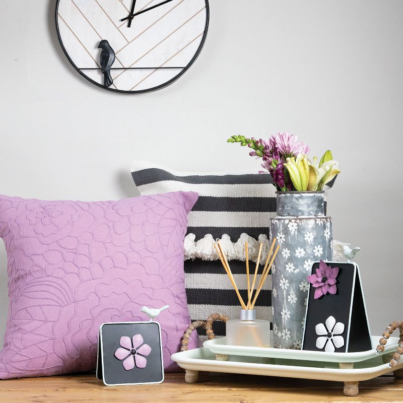 Black and White 20 x 20" Decorative Cotton Throw Pillow Cover with Insert and Hand Tied Fringe - Foreside Home & Garden