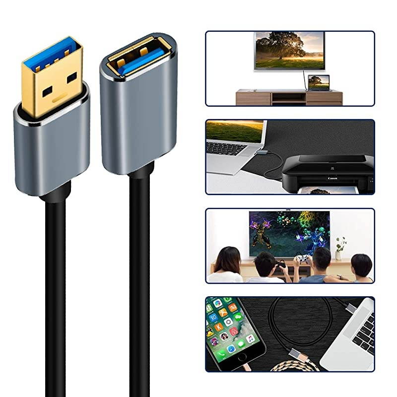 USB 3.0 Extension Cable 12ft, Aluminum Alloy USB Cable SuperSpeed USB 3.0 Type A Male to Female Extension Cord for Printer,Playstation, Xbox,USB Flash Drive,Card Reader, Hard Drive, Keyboard