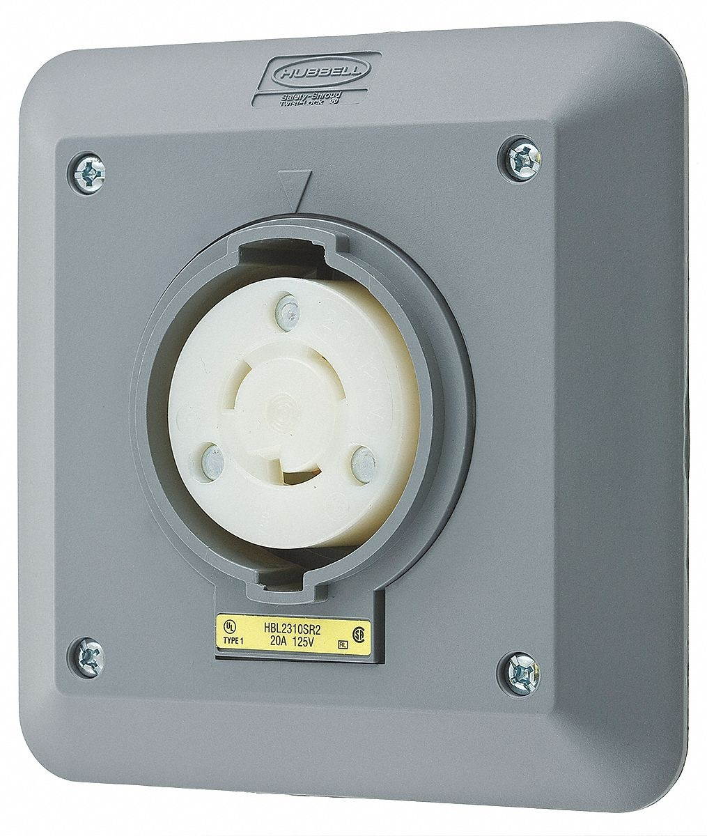 Hubbell Wiring Device-Kellems Locking Receptacle,Industrial,20,Gray HBL2310SR2