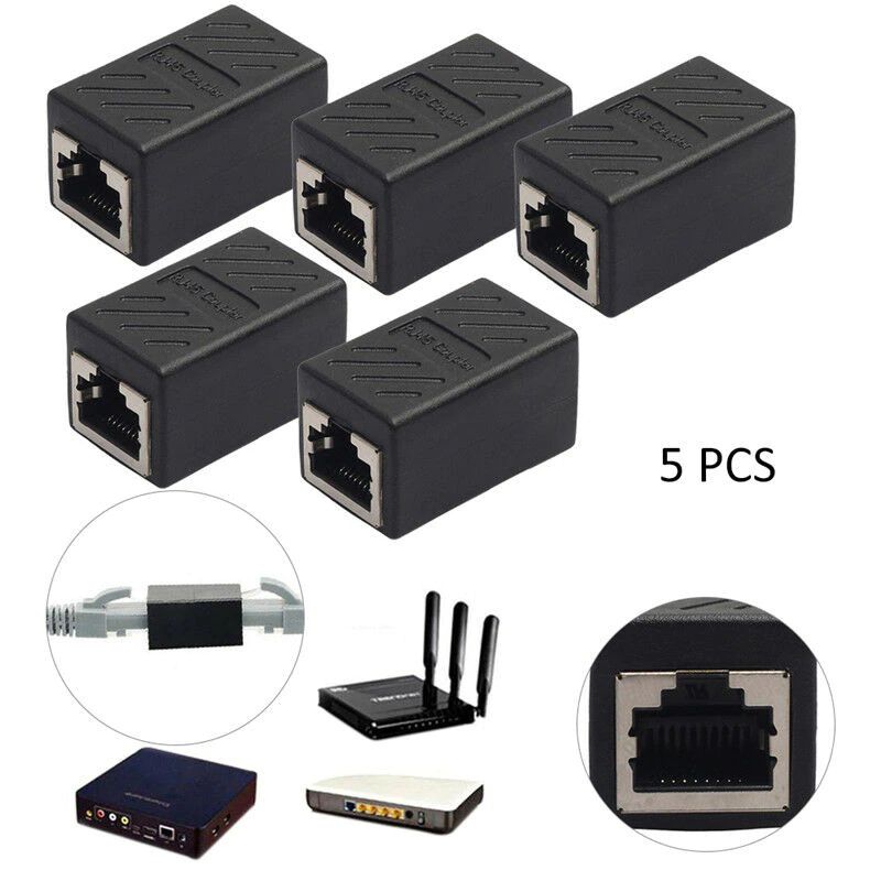 5Qty Ethernet Cat5e RJ-45 Female Network LAN Coupler Extender Connectors Adapter