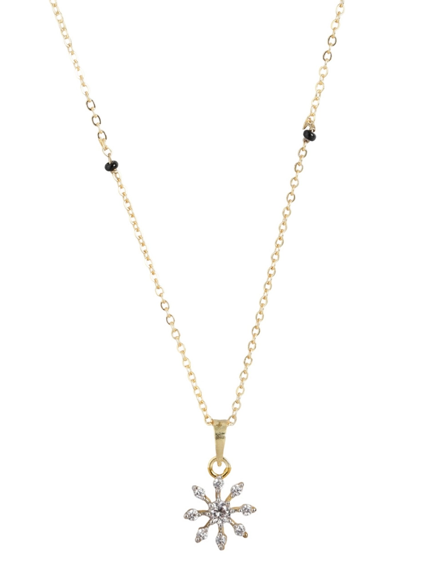 Abdesigns Gold-Plated American Diamond & Black Beaded Mangalsutra