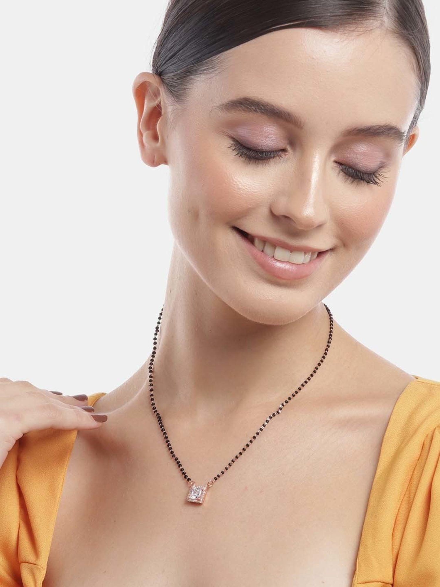 Zavya 925 Silver Gleaming Vows Rose Gold CZ Mangalsutra for Women