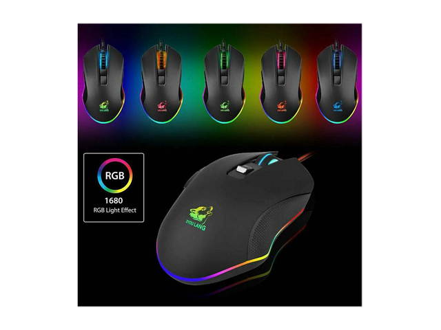 Vicabo Ergonomic Gaming Mouse Optical 3200 DPI Sensor Comfortable Grip RGB Light Effect 6 Buttons 1 Wheel USB Wired Mice for PC Mac Desktop Computer Laptop