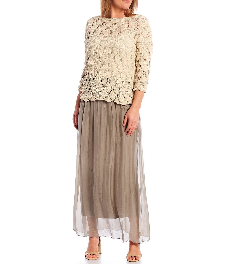 M made In Italy Boat Neck Dolman Sleeve Geometric Knit Top