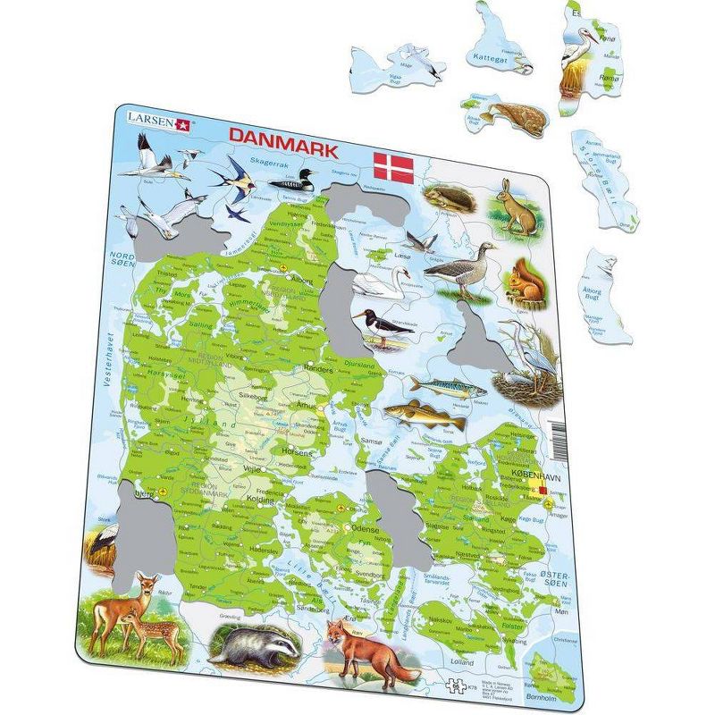 Larsen Puzzles Denmark Map with Animal Kids Jigsaw Puzzle - 66pc