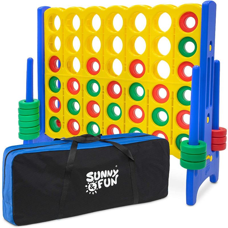 Sunny & Fun Giant 4 in A Row Color Connect w/ Storage Carry Bag - 4 Feet x 3.5 Feet Jumbo Life Size Indoor & Outdoor Game
