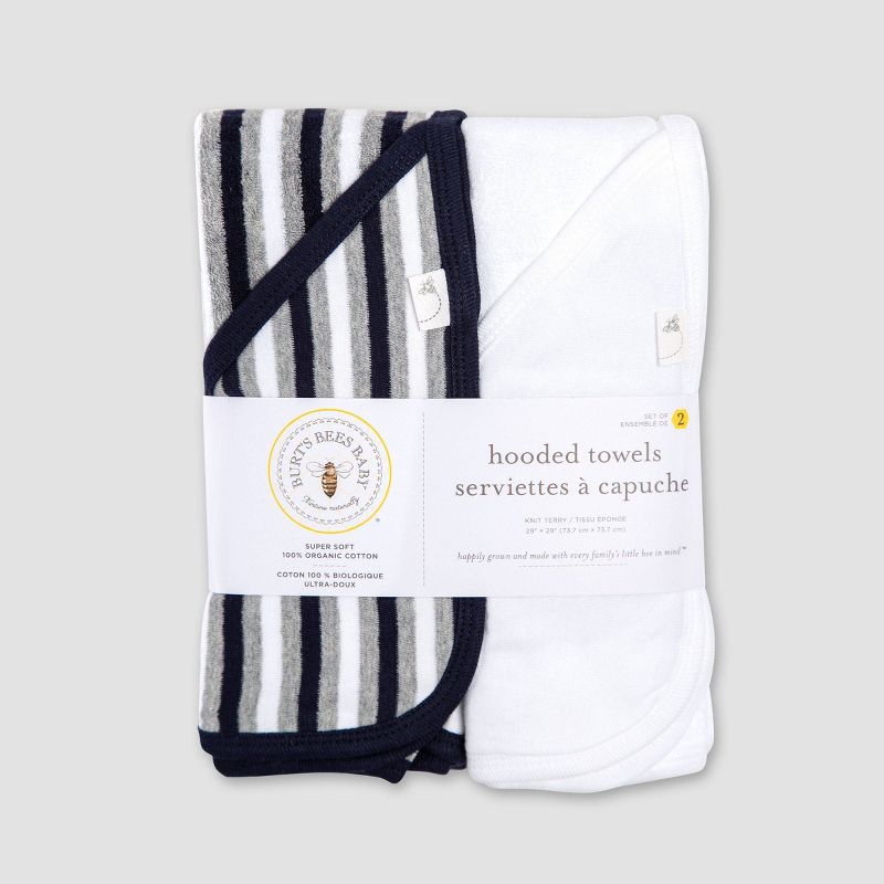 Burt's Bees Baby® Baby Boys' 2pk Hooded Bath Towel -  White/Navy Blue