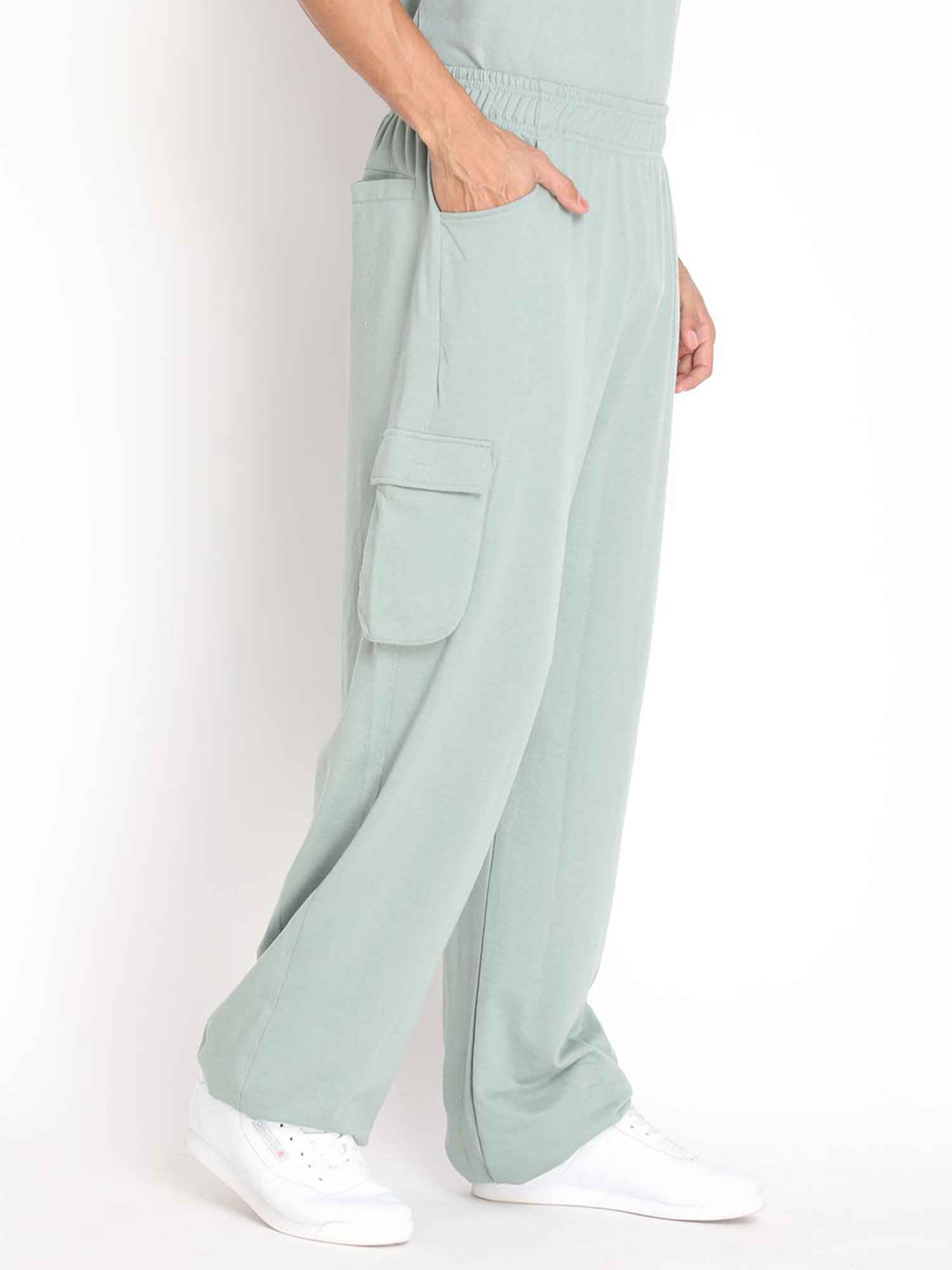 Chkokko Pastel Green Cotton Relaxed Fit Track Pants