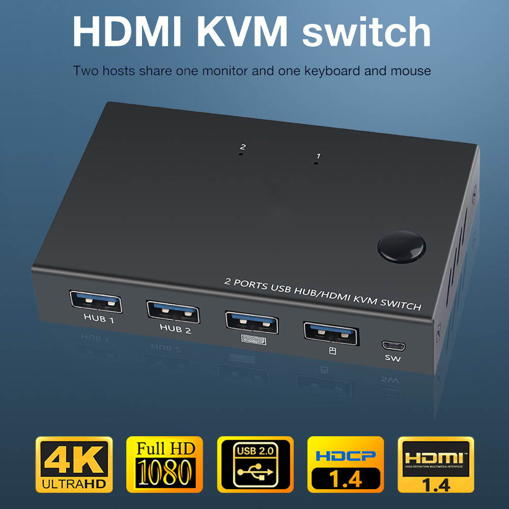 HDMI KVM Switch 2 Port 4K USB Switch KVM VGA Switcher HDMI USB Hub KVM Switch Splitter Box For Sharing Printer Keyboard Mouse