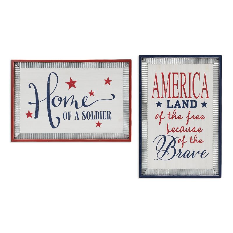Gerson International 36.2-Inch Long Wood Patriotic Wall Hanging with Metal Accents, Set of  2