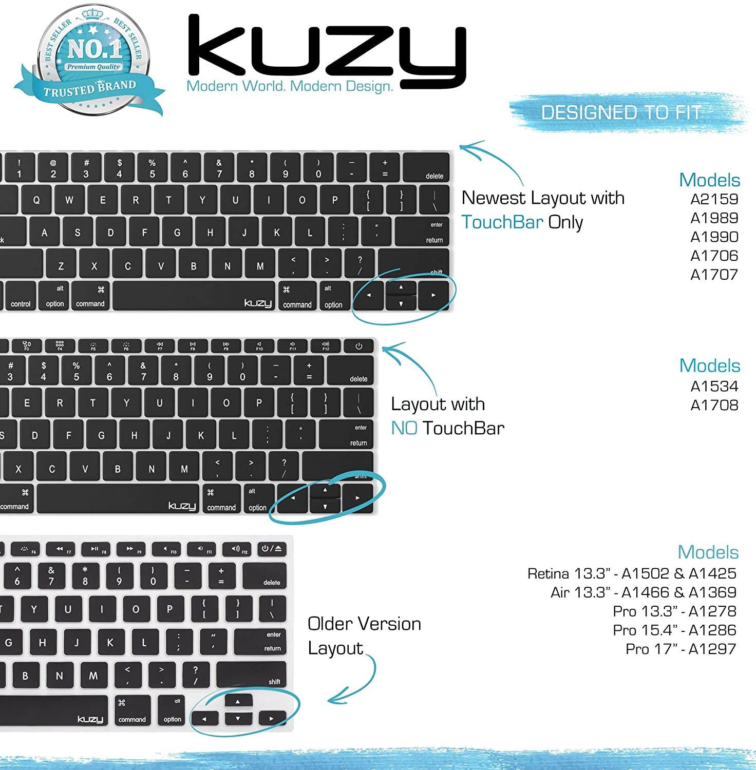 Kuzy MacBook Pro Keyboard Cover with Touch Bar for 13 and 15 inch 2019 2018 2017 2016 Apple Model A2159, A1989, A1990, A1706, A1707 Silicone Skin Protector, Transparent Clear