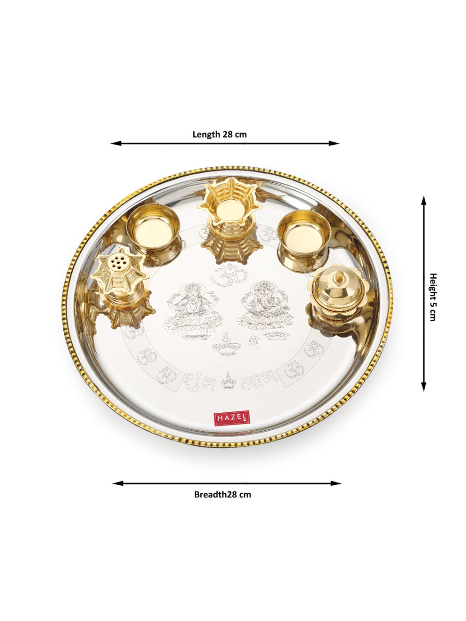 HAZEL 'Diva' Silver Stainless Steel Puja Thali Set with 1 Diya & 1 Bati