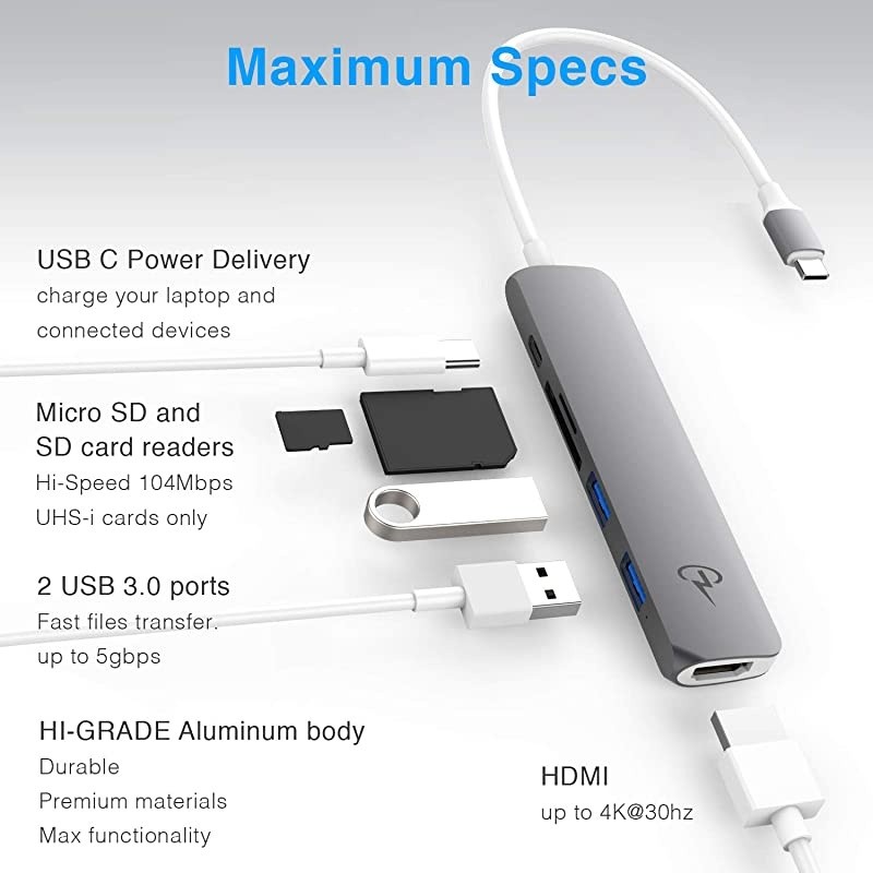 USB C Hub for MacBook Pro 16 15 13 2020 2019 2018 MacBook Air 2020 2019 2018 USB C Power HDMI 4K 2 USB 30 microSD SD Card Readers