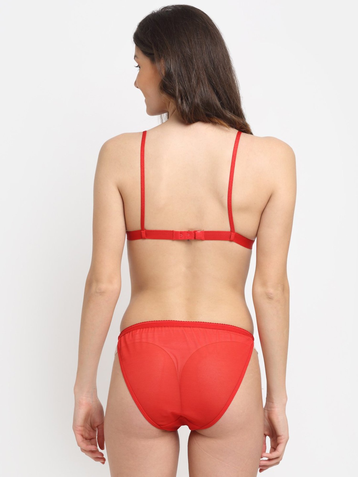 Friskers Red Self Design Bra & Panty Set