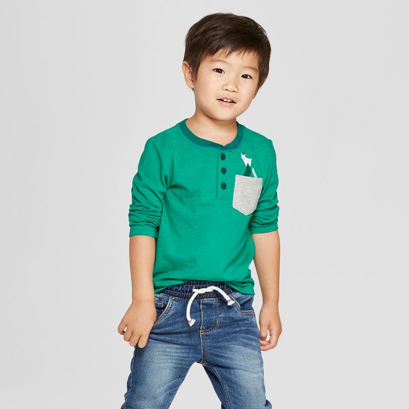 Toddler Boys' Long Sleeve Pocket Henley - Cat & Jack™ Green 12M