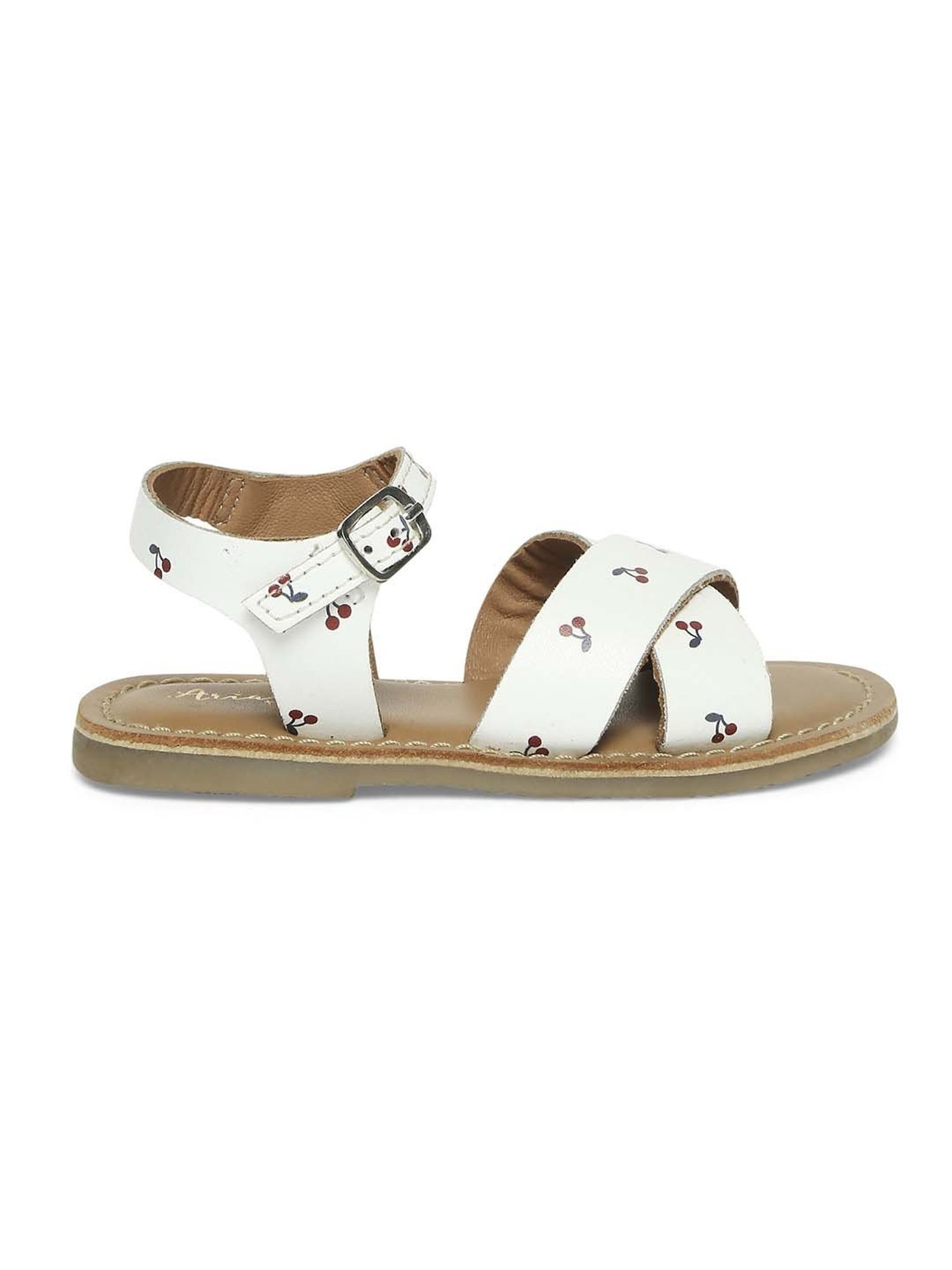 Aria Nica Kids Cherry White & Tan Cross Strap Sandals