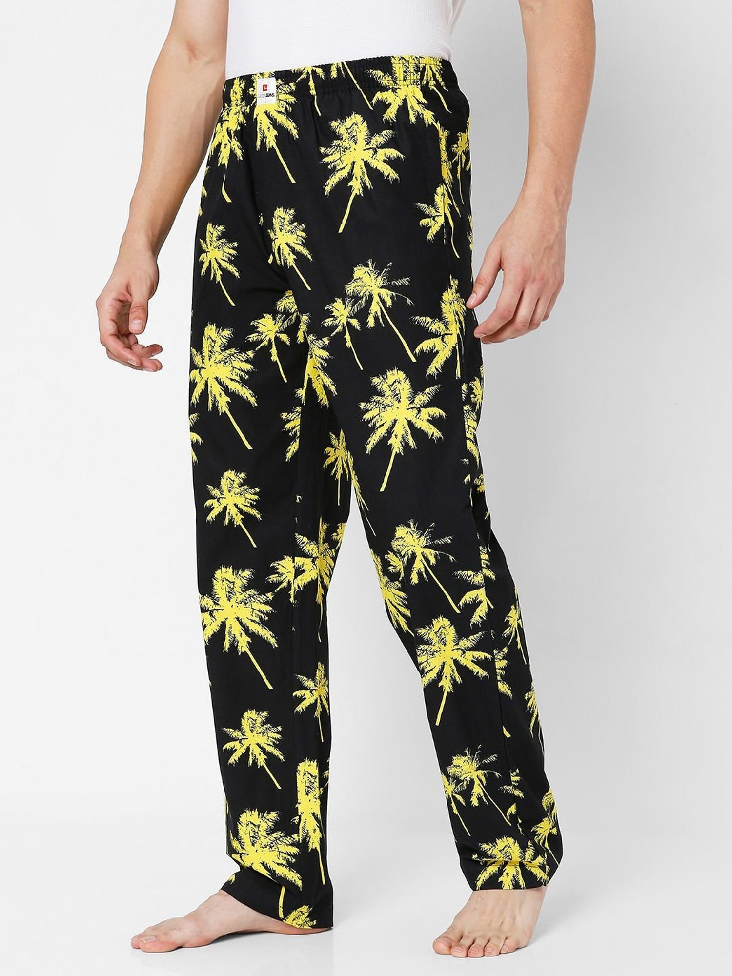 Underjeans Black Cotton Regular Fit Printed Pyjamas