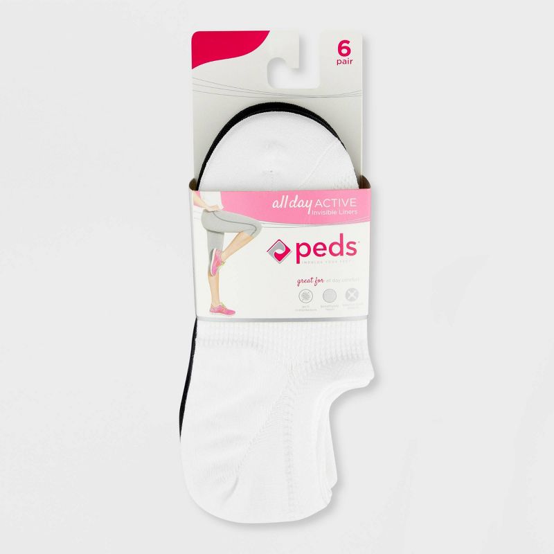 Peds Women's All Day Active 6pk Ultra Low Liner Casual Socks - Black/White 5-10