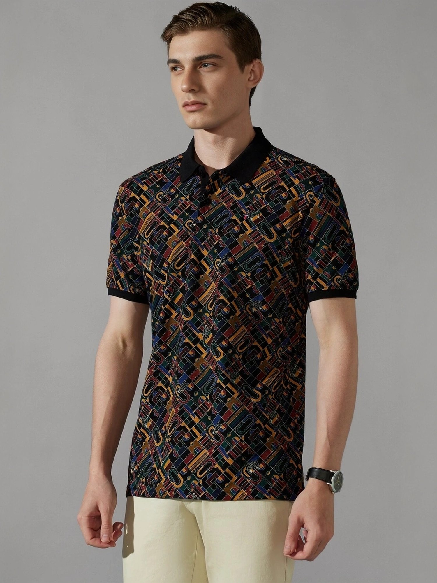 Louis Philippe Multicolored Cotton Slim Fit Printed Polo T-Shirt