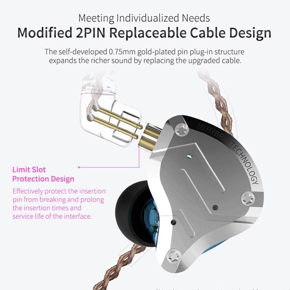 KZ ZS10 Pro Earbuds Headphone KZ in Ear Monitor IEM HiFi Earphone with 5 Driver 4BA 1DD with Detachable 0.75mm 2 Pin Cable for Singer Musician Drummer (Purple No Mic)