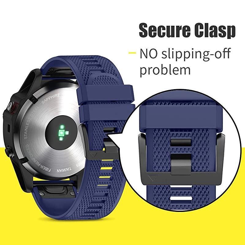 Compatible with Fenix 5 Band Easy Fit 22mm Width Soft Silicone Watch Strap Replacement for Fenix 5Fenix 5 PlusForerunner 935Approach S60Quatix 5 Dark Blue
