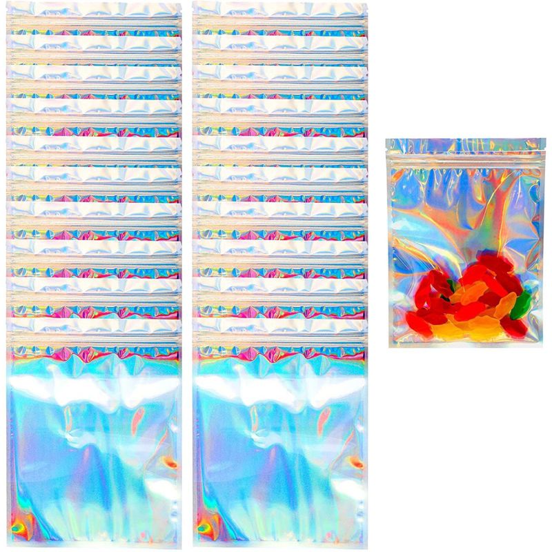 Okuna Outpost Resealable Smell Proof Bags, Holographic Pouches (6 x 8 in, 100 Pack)