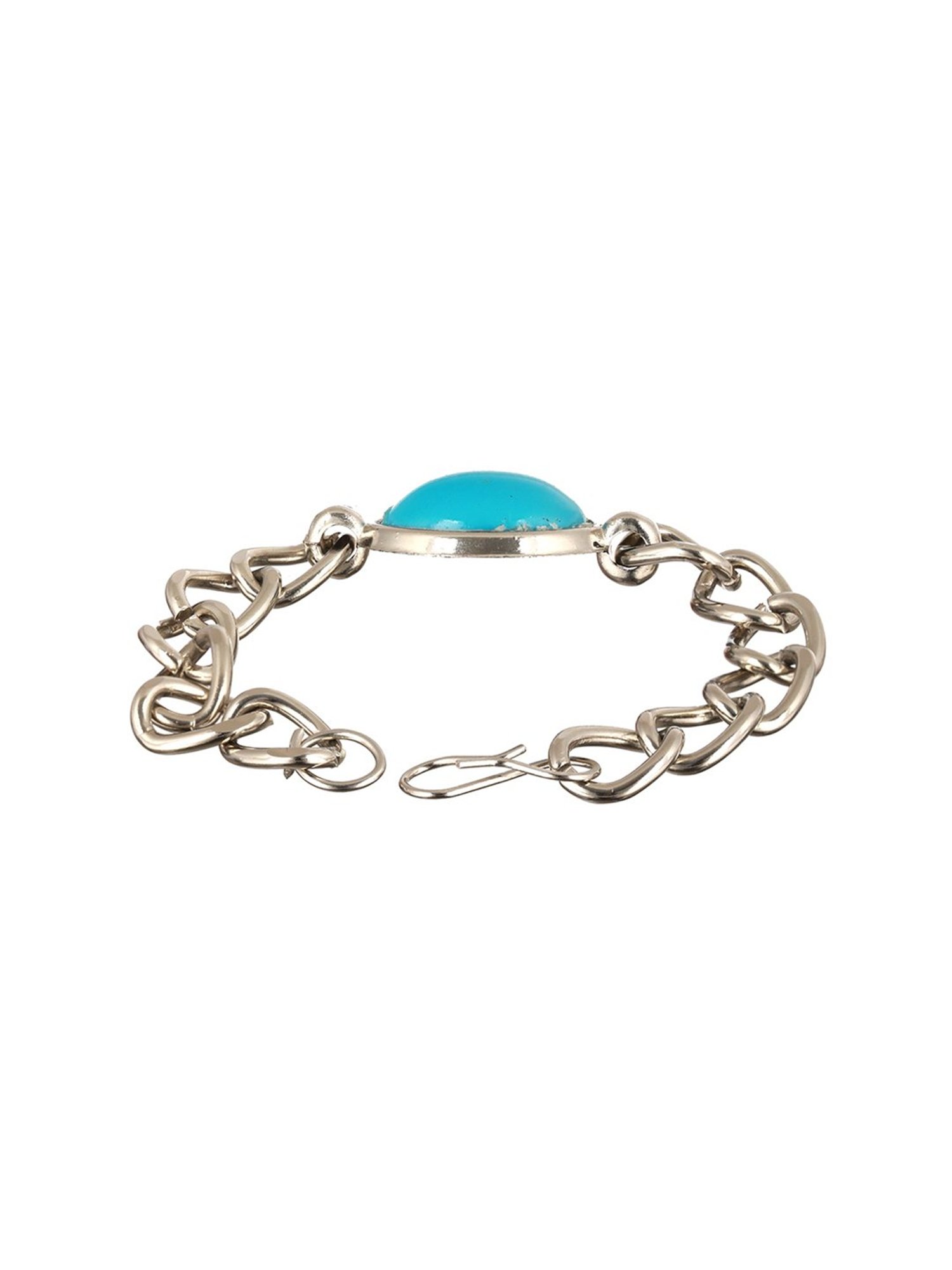 Bold by Priyaasi Blue Turquoise Look Silver-Plated Link Chain Bracelet