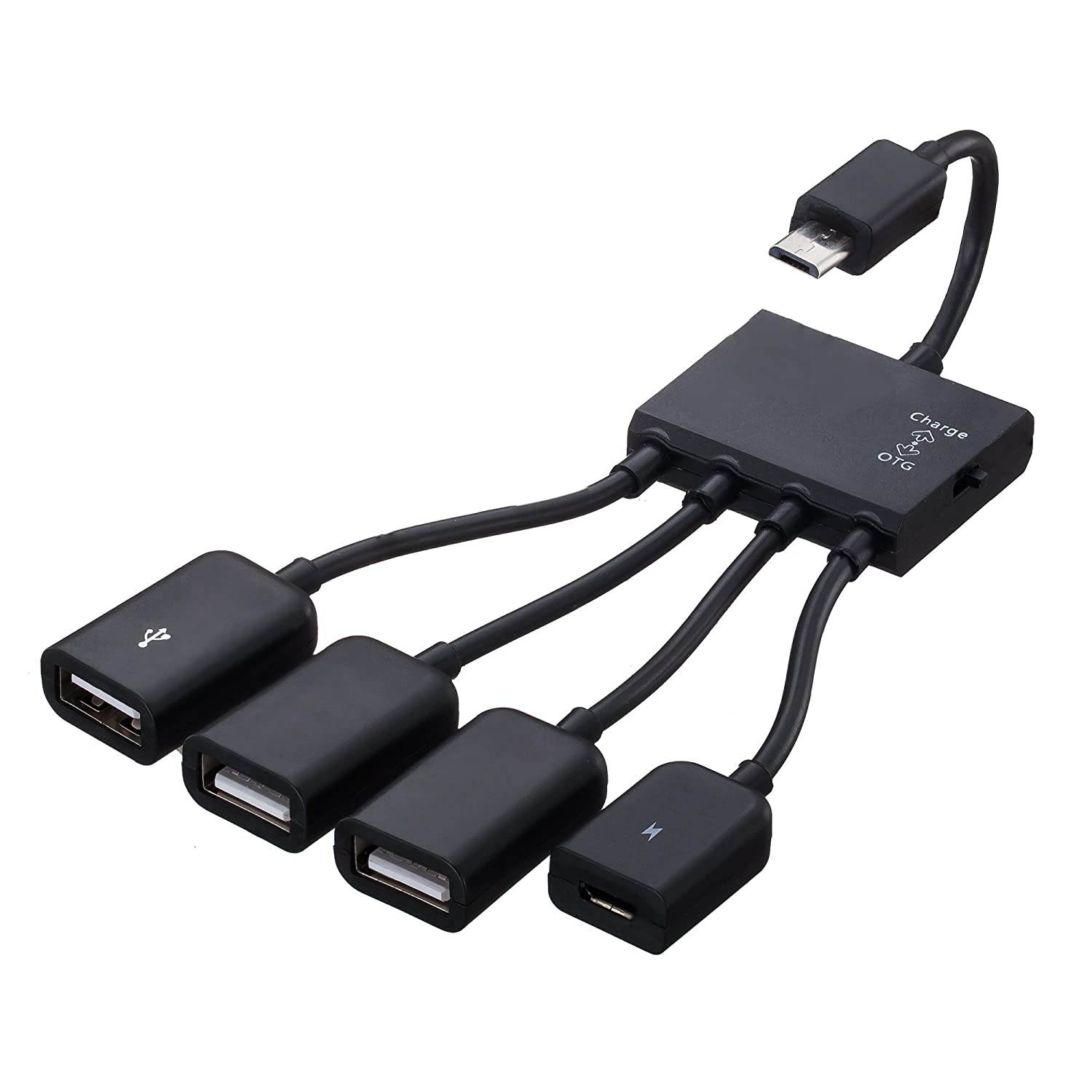 4 in 1 Micro USB HUB Adapter with Power, Charging OTG Host Cable Cord Adaptor Connector for Samsung Galaxy HTC Android Smart Phone Tablet Supports OTG Function