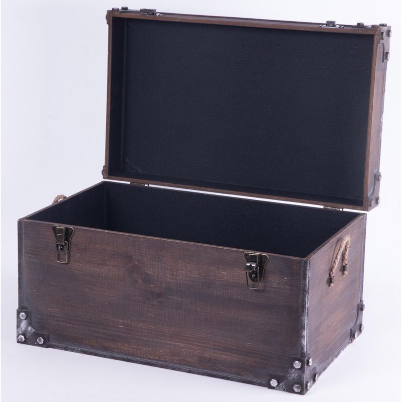 Vintiquewise Distressed Wooden Vintage Industrial Style Decorative Trunk with Lockable Latch