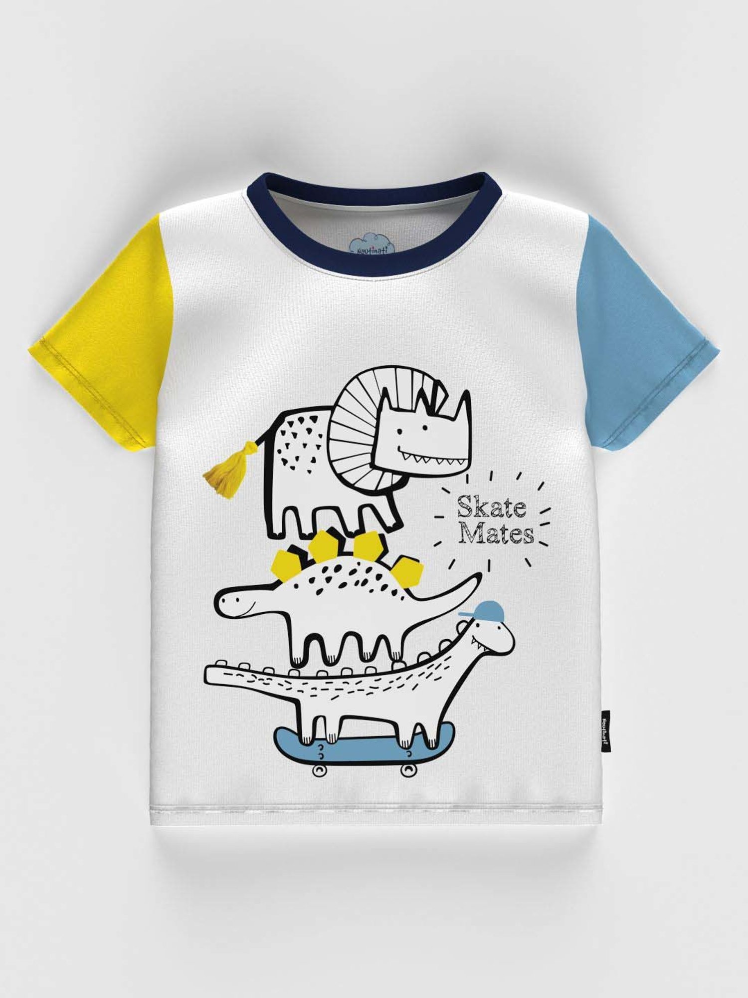 Nauti Nati Kids Yellow & White Cotton Printed T-Shirt